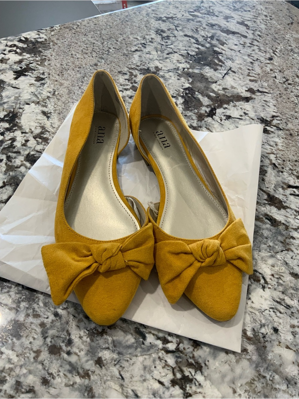 a.n.a Mustard Yellow Bow Pointed-Toe Flats size 8